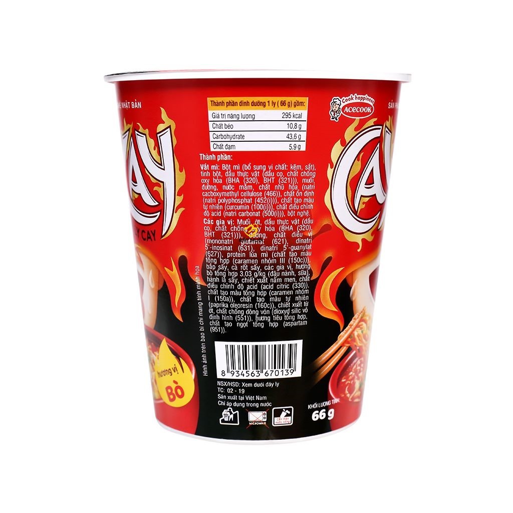 Mì Caykay vị kim chi ly 66g - Thùng 24 ly