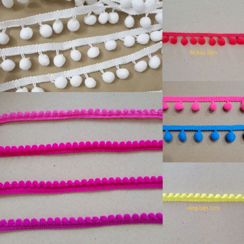 Dây tua rua pompom, dây bi viền trang trí bản 2cm và 1cm HÌNH VÀ VIDEO SHOP TỰ CHỤP