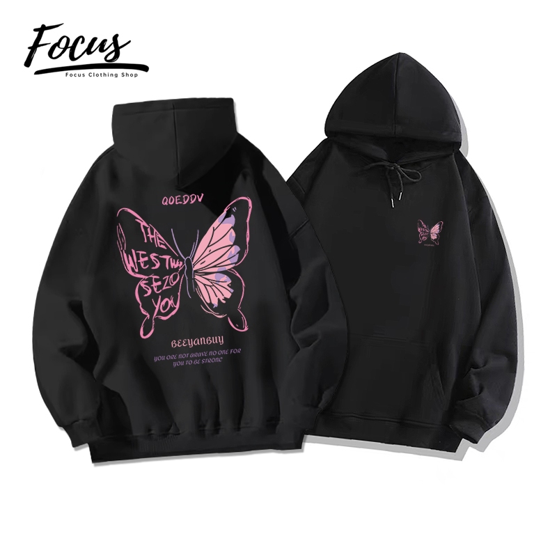 Focus local brand vintage Đen y2k bươm bướm áo khoác hoodie nữ chính hãng unisex bigsize levents áo khoác nỉ 100%cotton