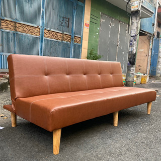 Ghế Sofa Bed bọc da simili màu nâu - Sofa Giường đa năng dài 1.8m chân gỗ