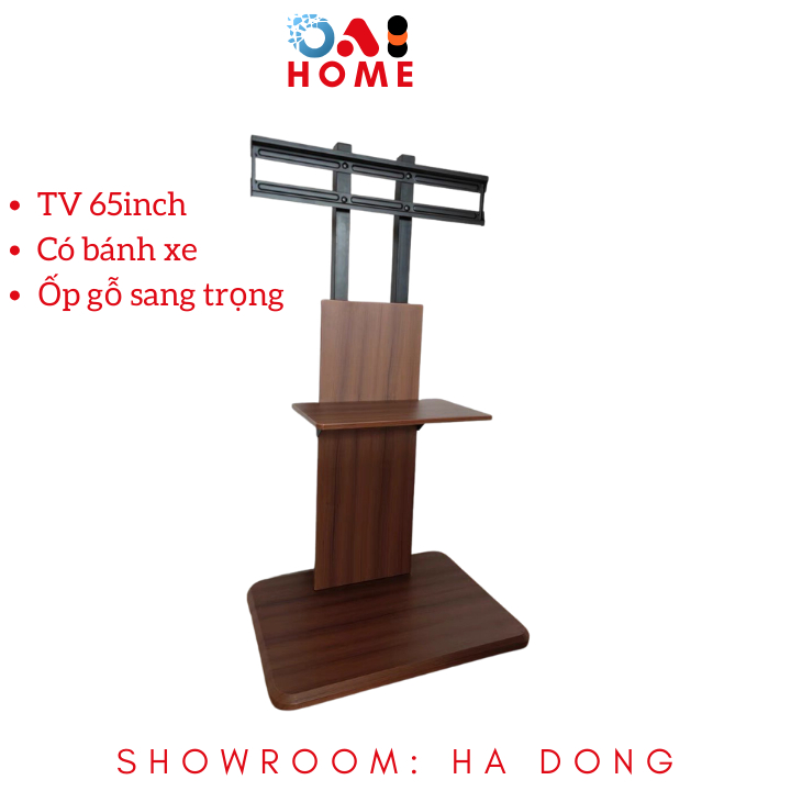 Kệ Giá Đỡ TV Bằng Kim Ốp Gỗ Cao Cấp Có Bánh Xe Chịu Lực 60kg