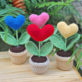 Chậu hoa mini bằng len, chậu hoa len trái tim Handmade để trang trí dễ thương đồ trang trí quà tặng người thân đồnnghiệp