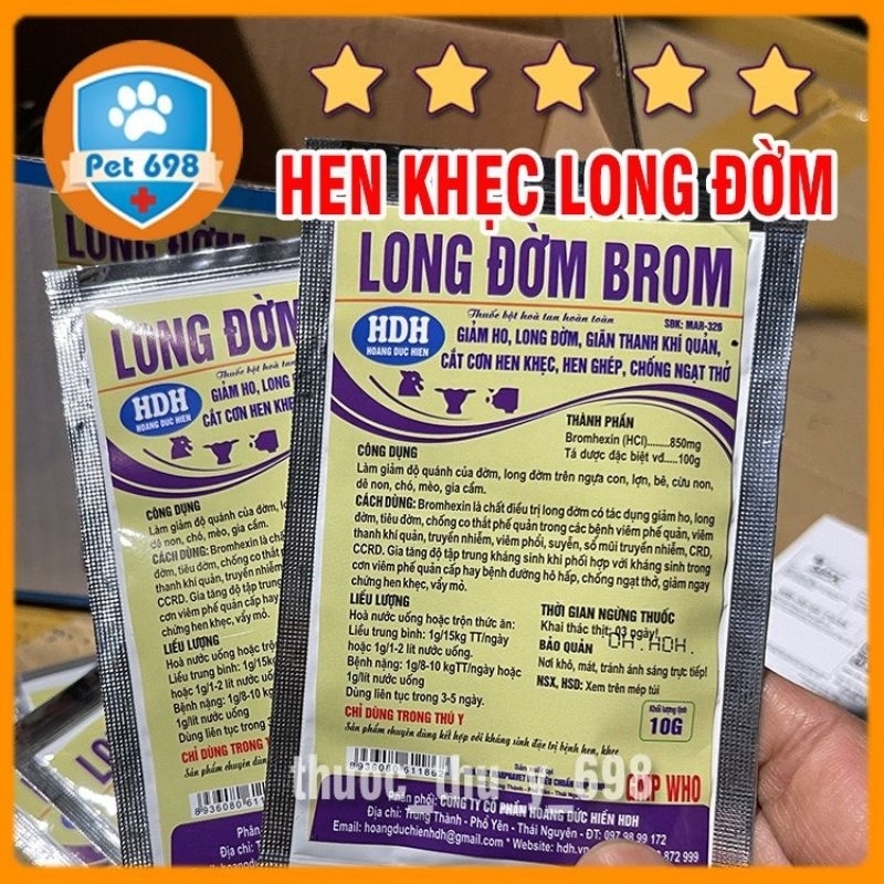 HEN KHẸC LONG ĐỜM hỗ trợ giảm ho, long đờm, phòng bệnh đường hô hấp trên vật nuôi, thú cảnh, gà đá, chim