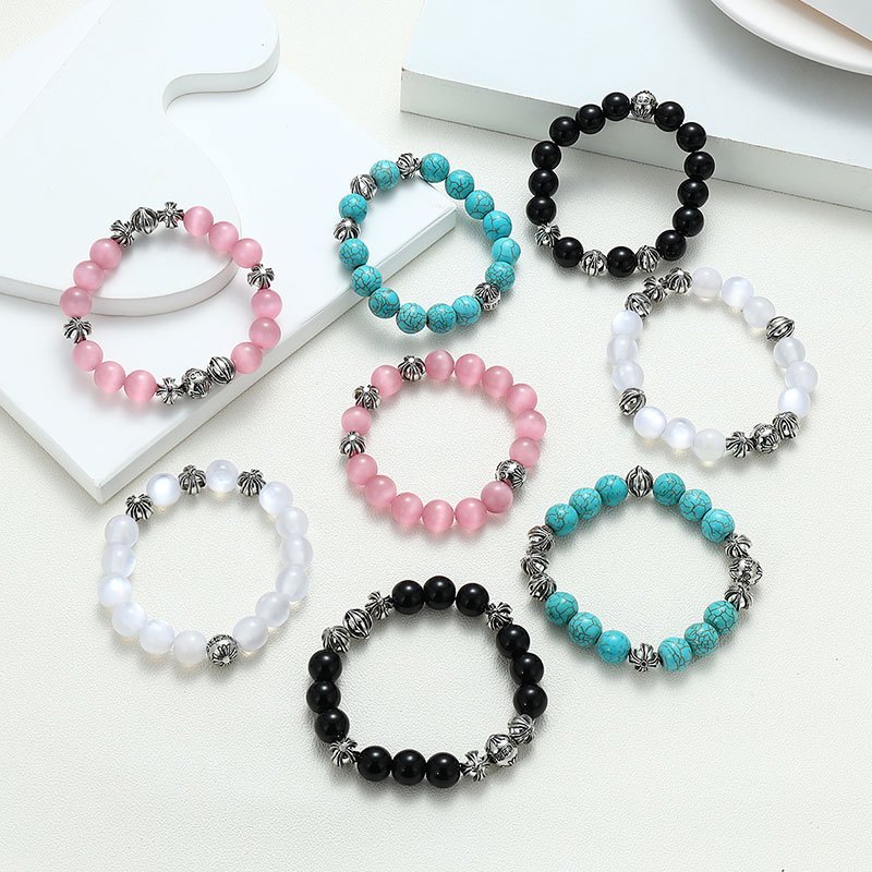 Vòng tay Chrome Hearts Onyx Bead Bracelet phong thủy đá tự nhiên titan mạ bạc S925