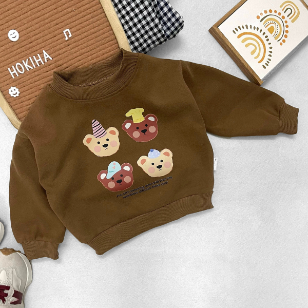 TE467-Áo sweater gia đình Hokiha Kids chất nỉ ép dày dặn,mềm mại cho bố,mẹ,bé trai và bé gái hoạ tiết hình gấu dễ thương