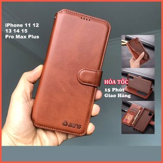Bao da ốp lưng điện thoại iPhone 11 12 13 14 15 pro max mini kèm ngăn ví, ảnh, thẻ, khóa nam châm - azns