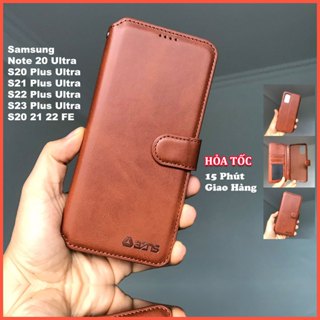 Bao da ốp lưng điện thoại samsung Note 20 S20 S21 S22 S23 S24 Plus ultra FE + kèm ví gập nắp da thật mềm mịn - azns