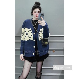  Áo Len Cardigan Dài Tay Nữ Họa Tiết Quả Trám Trơn Basic Form Rộng Trùm Mông Giấu Quần Freesize 