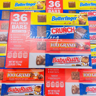 36 thanh socola Mỹ mix Butterfinger Crunch 100Grand BabyRuth chocolate hạt caramel 1.76kg Ferrero