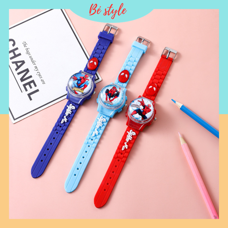 Đồng hồ cho bé trai đeo tay nắp xoay 180 độ hình siêu nhân nhện cho bé trai từ 3 tuổi đến 15 tuổi ĐH04