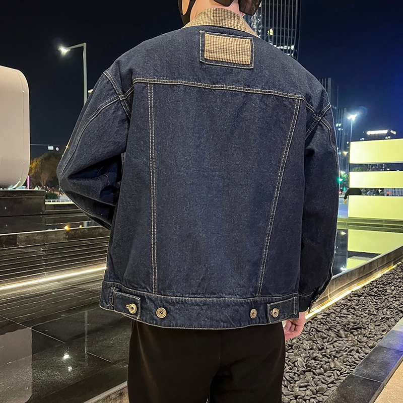 Áo Khoác Jean Nam Cổ Bẻ Họa Tiết Phong Cách Thời Trang