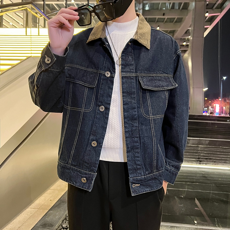 Áo Khoác Jean Nam Cổ Bẻ Họa Tiết Phong Cách Thời Trang