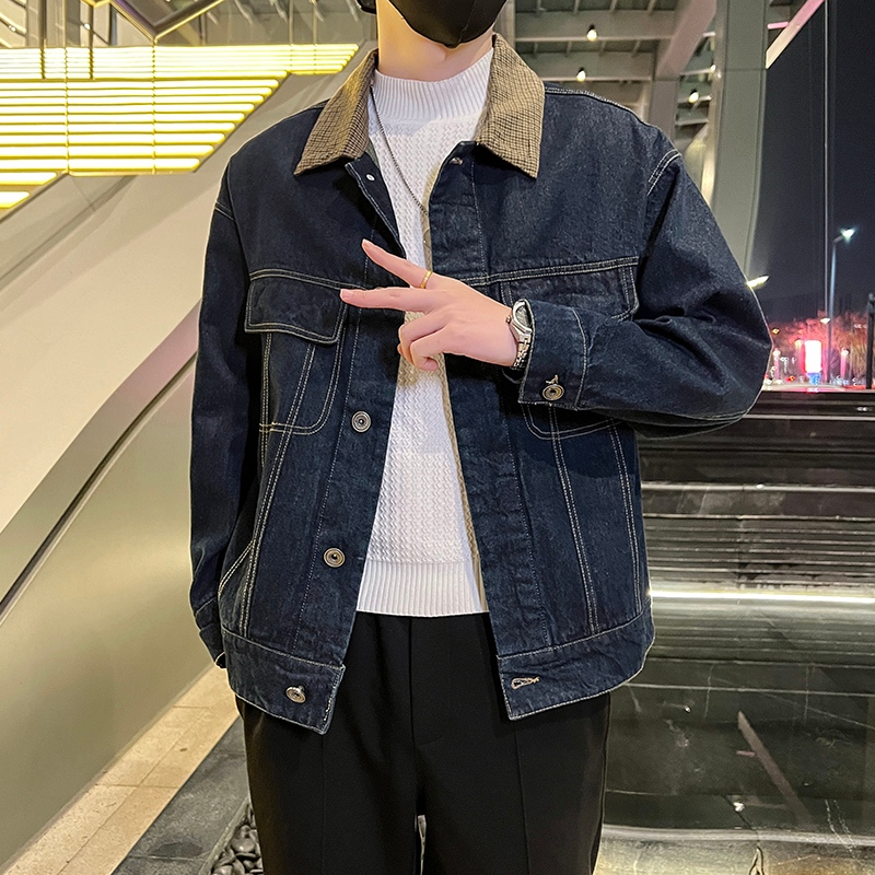 Áo Khoác Jean Nam Cổ Bẻ Họa Tiết Phong Cách Thời Trang