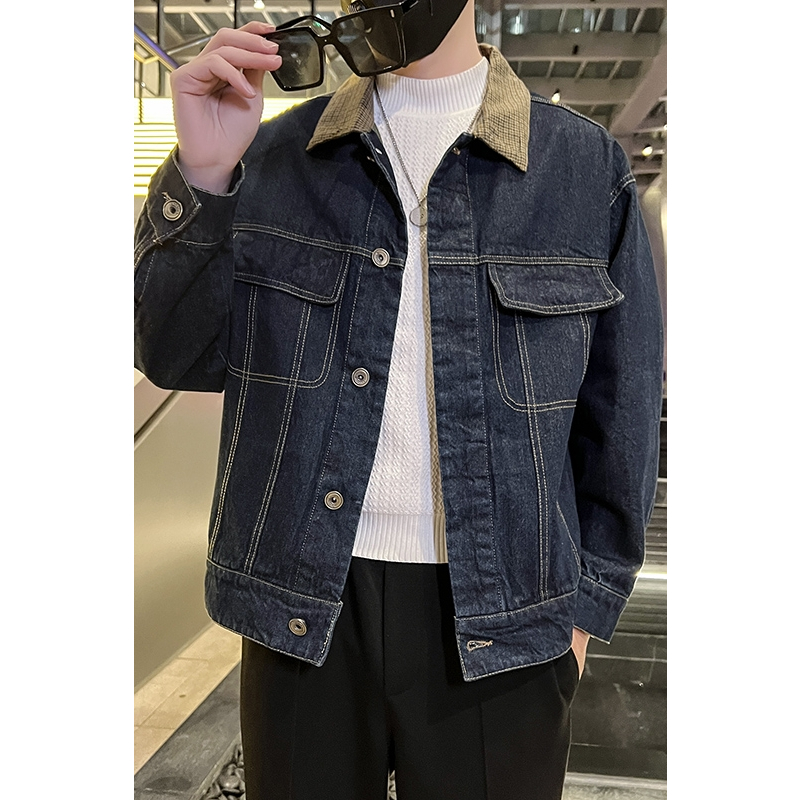 Áo Khoác Jean Nam Cổ Bẻ Họa Tiết Phong Cách Thời Trang