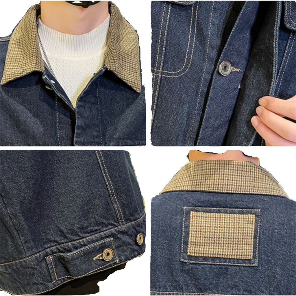Áo Khoác Jean Nam Cổ Bẻ Họa Tiết Phong Cách Thời Trang