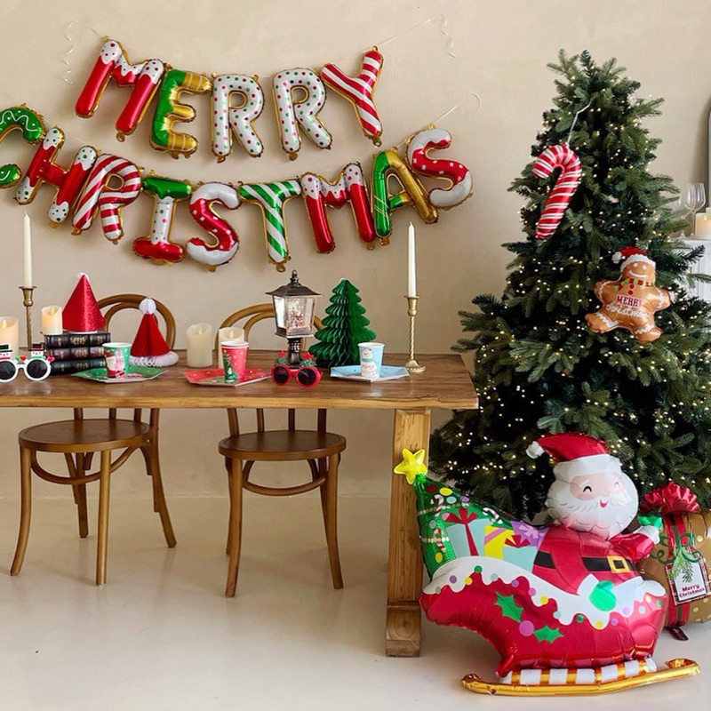 Bộ Chữ Bong Bóng Nhôm Merry Christmas Kèm Bong Bóng Chúc Mừng Noel / Giáng Sinh - Yori Party