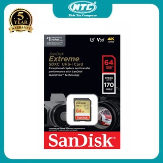 Thẻ nhớ Máy Ảnh SDXC SanDisk Extreme 64GB V30 UHS-I U3 4K 170MB/s (Vàng) - Nhất Tín Computer