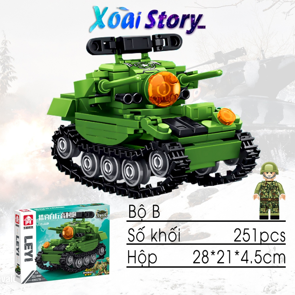 Đồ chơi lắp ráp mô hình xe tăng Leopard kết hợp 4in1 Robot