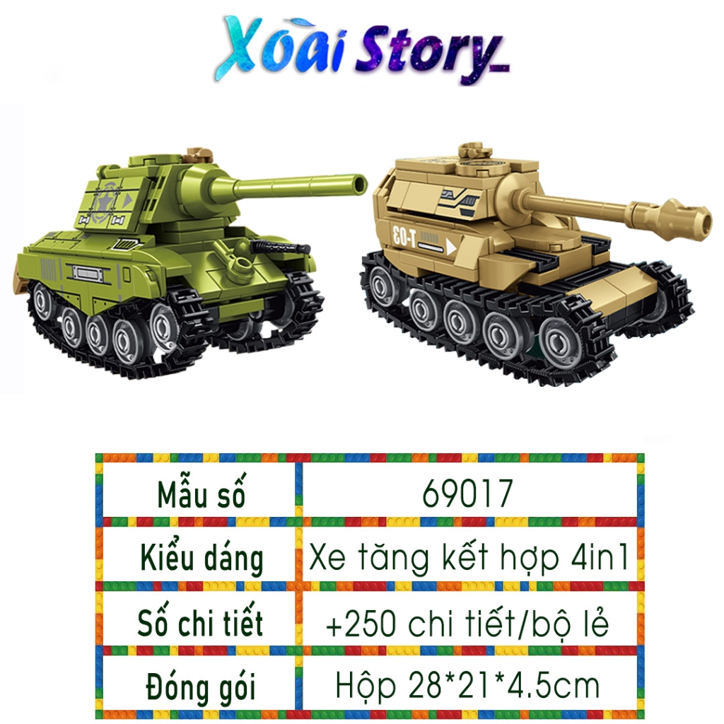 Đồ chơi lắp ráp mô hình xe tăng Leopard kết hợp 4in1 Robot