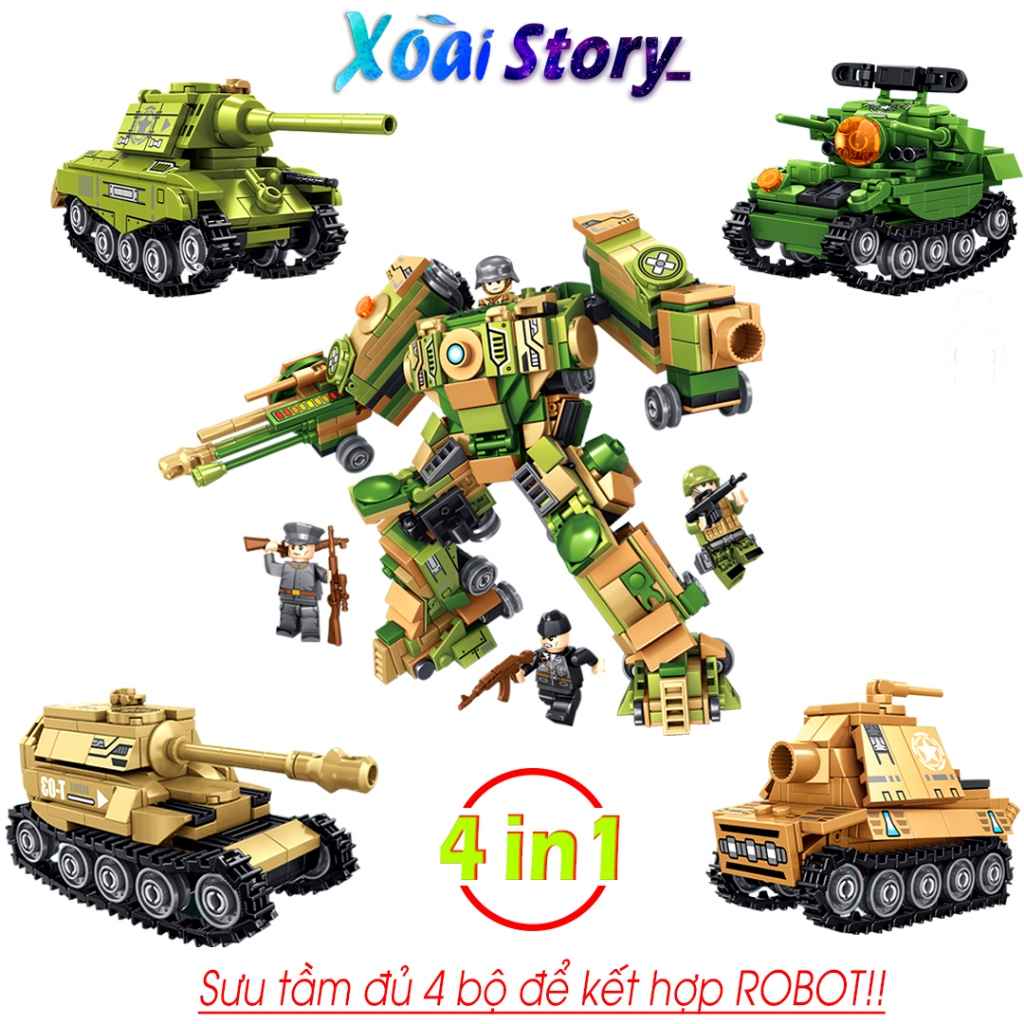 Đồ chơi lắp ráp mô hình xe tăng Leopard kết hợp 4in1 Robot