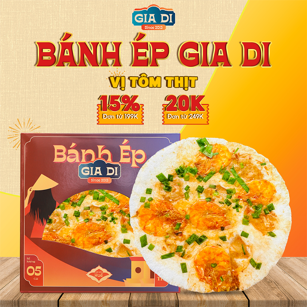 Bánh Ép Huế, Bánh Ép Khô Huế, Bánh Ép Gia Di Vị Tôm Hộp 5 Cái
