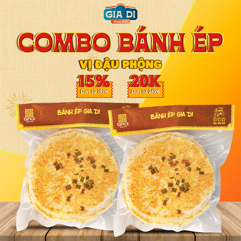 Bánh Ép Huế, Bánh Ép Khô Huế, Bánh Ép Gia Di, Combo 2 Gói Bánh ép Gia Di Huế Vị Đậu Phộng Gói 5 Cái