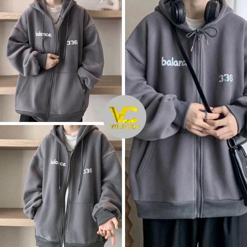 Áo khoác nỉ khoá zip chất nỉ chân cua in số Balance 336 - Áo hoodie zip unisex nam nữ from rộng mũ to 2 lớp VIETCEN