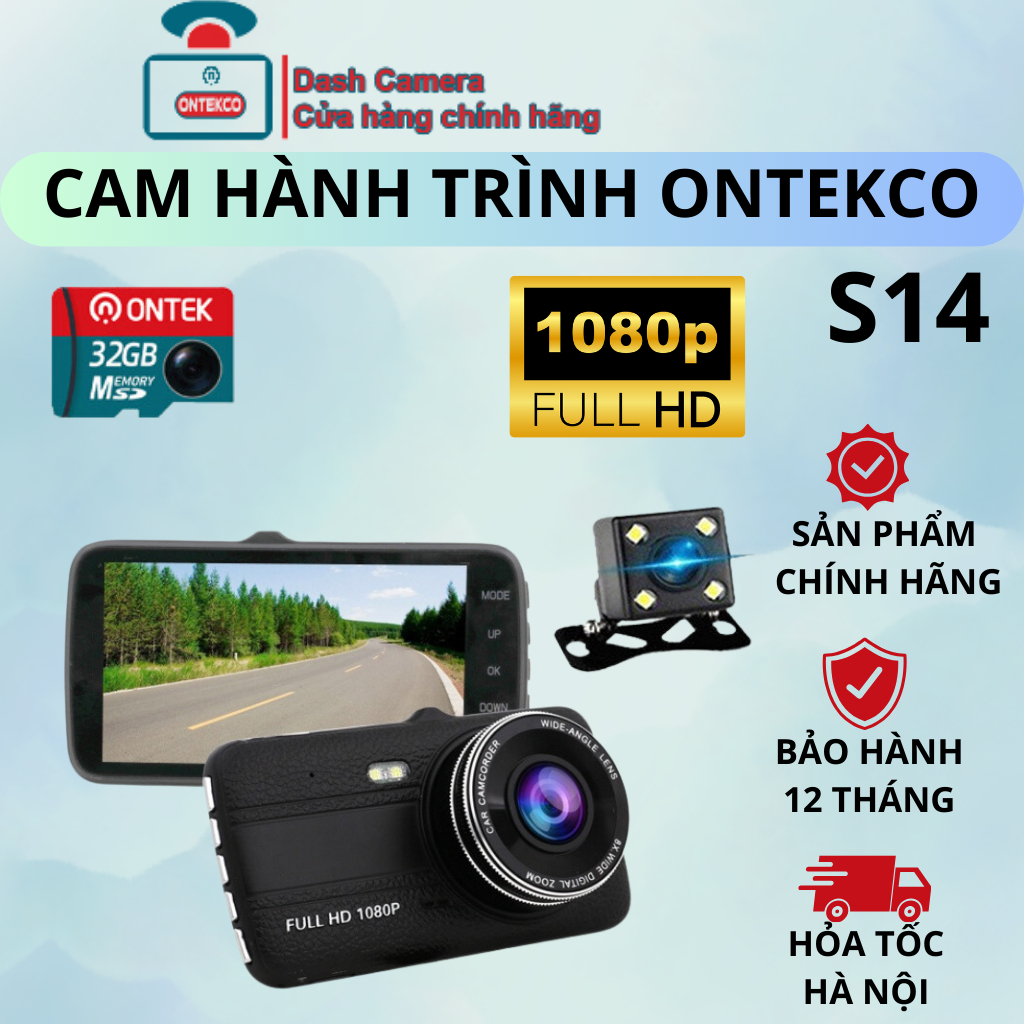 Camera hành trình ONTEKCO S14 màu BLACK chuẩn 4 INH, Tiếng Việt độ phân giải FULL HD 1080P chính hãng | BigBuy360 - bigbuy360.vn