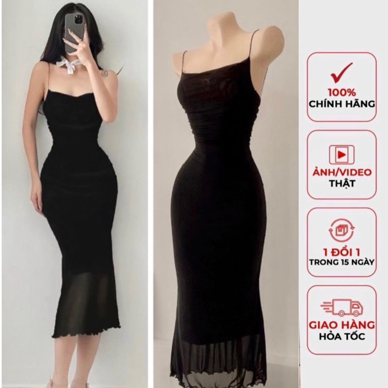 Đầm body hai dây chất voan tơ nhúng cao cấp dự tiệc sang trọng ( hàng đẹp) BEECLOTHING