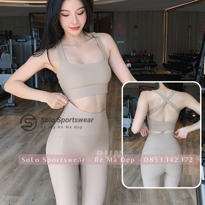 Set Bộ Tập Gym Yoga Thể Thao Nữ Cao Cấp Áo Bra Croptop Hai Dây Kèm Mút Quần Legging Cạp Cao Gen Bụng Nâng Mông 185