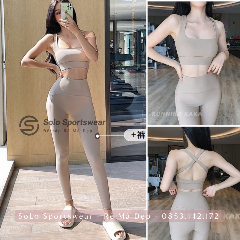 Set Bộ Tập Gym Yoga Thể Thao Nữ Cao Cấp Áo Bra Croptop Hai Dây Kèm Mút Quần Legging Cạp Cao Gen Bụng Nâng Mông 185