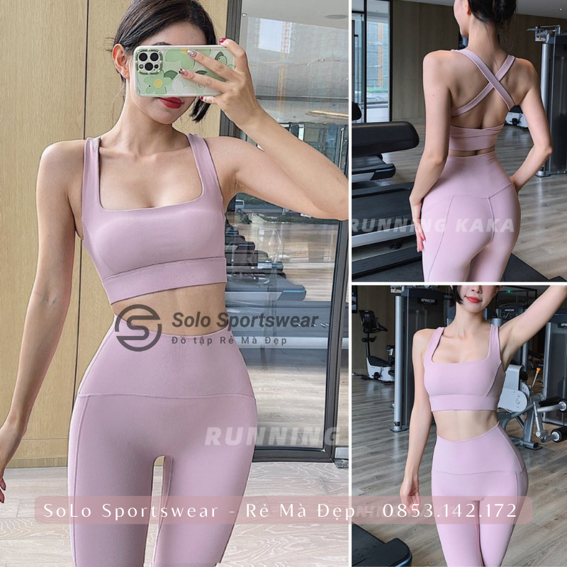 Set Bộ Tập Gym Yoga Thể Thao Nữ Cao Cấp Áo Bra Croptop Hai Dây Kèm Mút Quần Legging Cạp Cao Gen Bụng Nâng Mông 185
