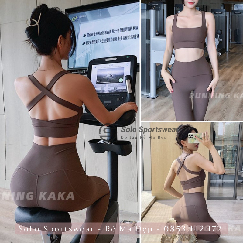 Set Bộ Tập Gym Yoga Thể Thao Nữ Cao Cấp Áo Bra Croptop Hai Dây Kèm Mút Quần Legging Cạp Cao Gen Bụng Nâng Mông 185