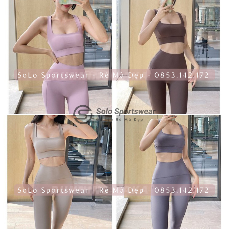 Set Bộ Tập Gym Yoga Thể Thao Nữ Cao Cấp Áo Bra Croptop Hai Dây Kèm Mút Quần Legging Cạp Cao Gen Bụng Nâng Mông 185