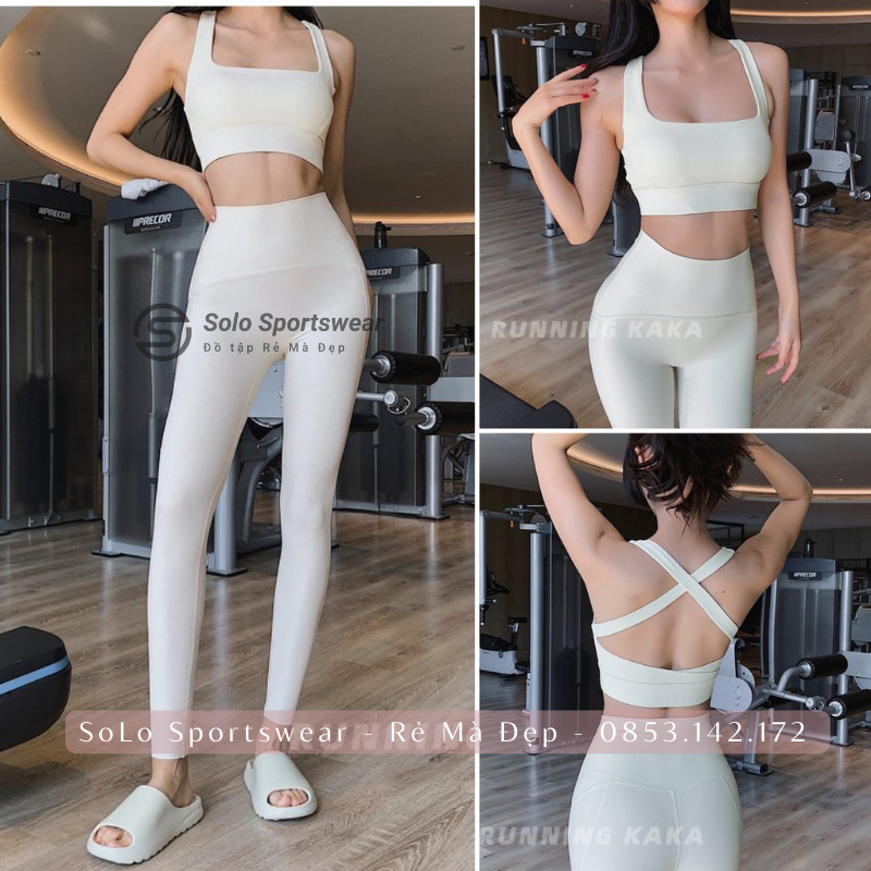 Set Bộ Tập Gym Yoga Thể Thao Nữ Cao Cấp Áo Bra Croptop Hai Dây Kèm Mút Quần Legging Cạp Cao Gen Bụng Nâng Mông 185