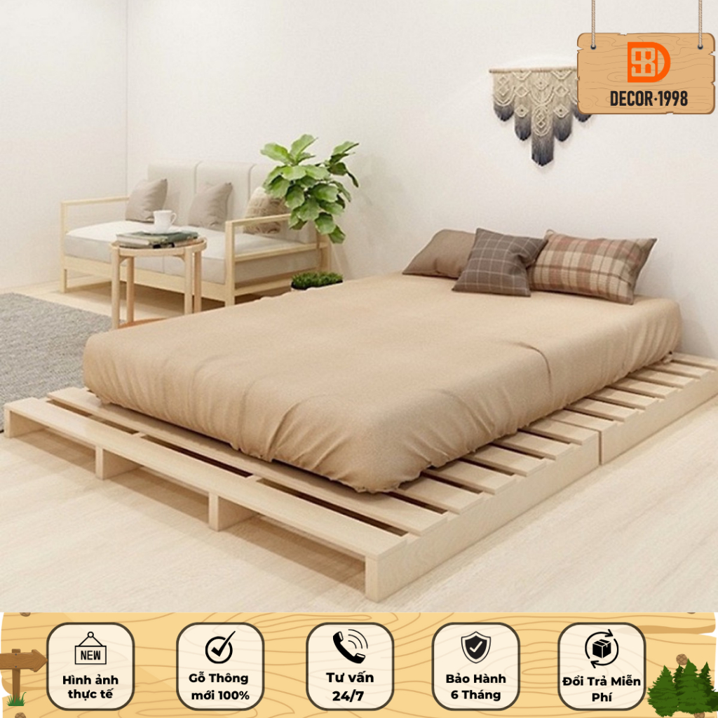 Giường Pallet Gỗ Thông Mới | Giường Ngủ Đẹp Chất Lượng |Thiết Kế Độc Đáo Cao 8cm và 20cm