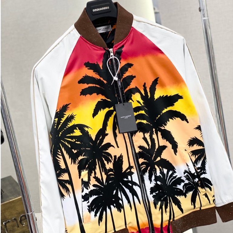 Áo Khoác Bomber Cây Dừa Phối Tay Hình In 3D Sắc Nét,Khoá Zip Trơn Đẹp Áo Khoác Bomber Saint_Lauren Cây Dừa Phong Cách