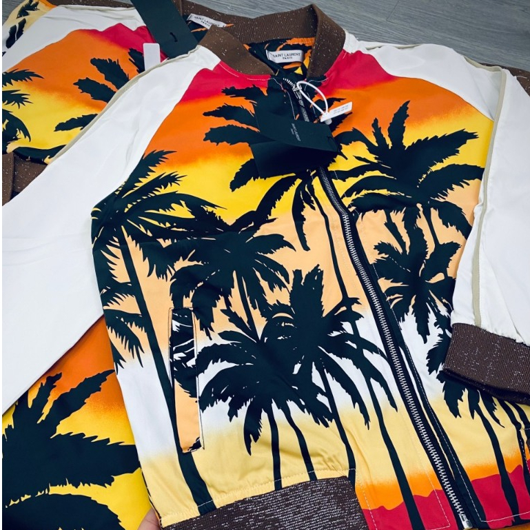 Áo Khoác Bomber Cây Dừa Phối Tay Hình In 3D Sắc Nét,Khoá Zip Trơn Đẹp Áo Khoác Bomber Saint_Lauren Cây Dừa Phong Cách