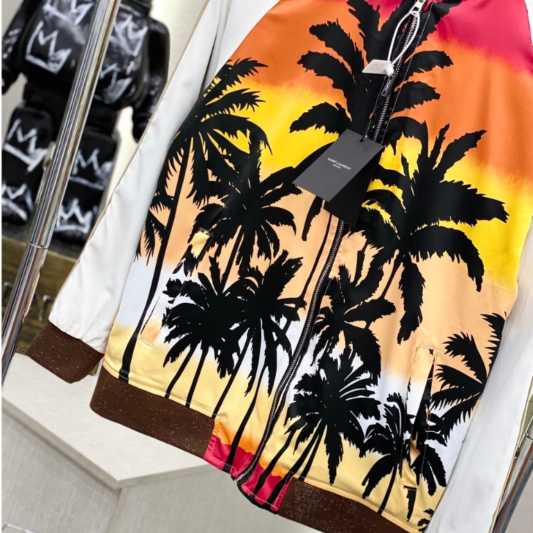 Áo Khoác Bomber Cây Dừa Phối Tay Hình In 3D Sắc Nét,Khoá Zip Trơn Đẹp Áo Khoác Bomber Saint_Lauren Cây Dừa Phong Cách