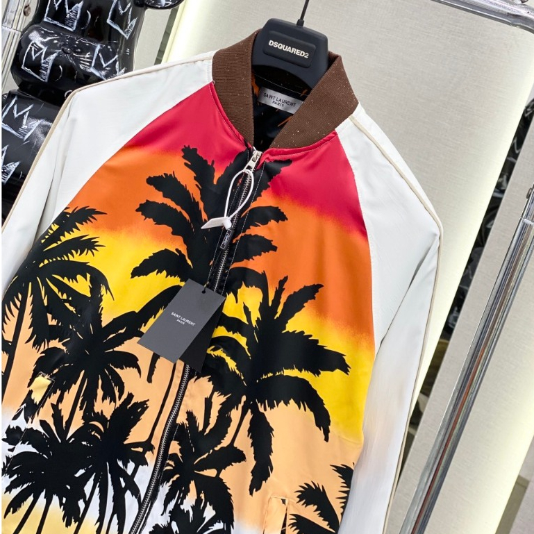 Áo Khoác Bomber Cây Dừa Phối Tay Hình In 3D Sắc Nét,Khoá Zip Trơn Đẹp Áo Khoác Bomber Saint_Lauren Cây Dừa Phong Cách
