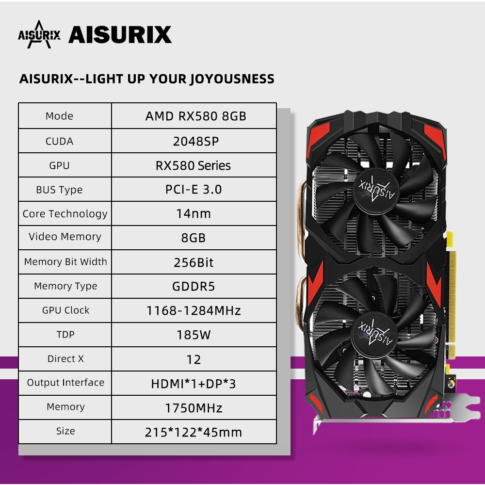 AISURIX Card màn hình VGA RX 580 8GB 100% New AMD GDDR5 PC Gaming | BigBuy360 - bigbuy360.vn