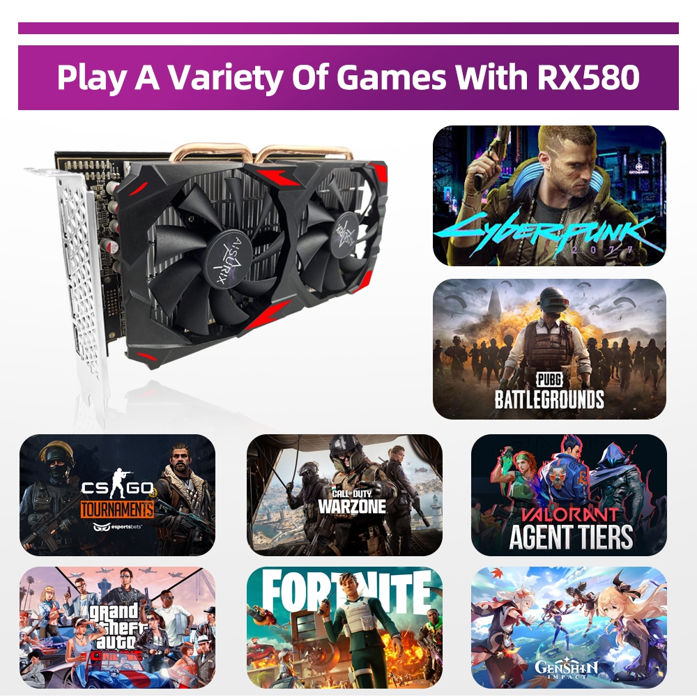 AISURIX Card màn hình VGA RX 580 8GB 100% New AMD GDDR5 PC Gaming Black Myth Wukong | BigBuy360 - bigbuy360.vn