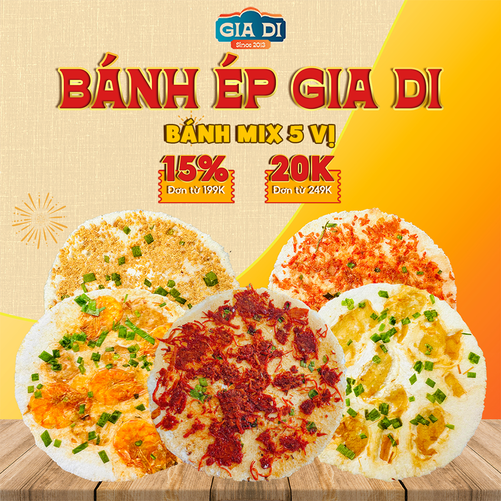 Bánh Ép Huế, Bánh Ép Khô Huế, Bánh Ép Gia Di, Mix 5 Vị Gói 5 cái