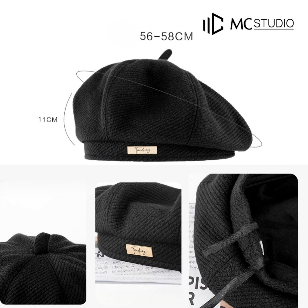Nón Nồi Beret Chất Dỉ Dạ Tag TWND JBR20 MC STUDIO Mũ Nồi Bí Logo Inox Cao Cấp Phong Cách Vintage
