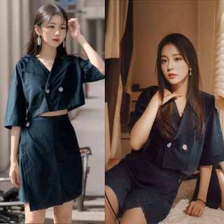 SEt áo blazer cộc và quần giả váy SQ037 Bộ áo vest croptop và quần váy thanh lịch công sở ANYASHOP234