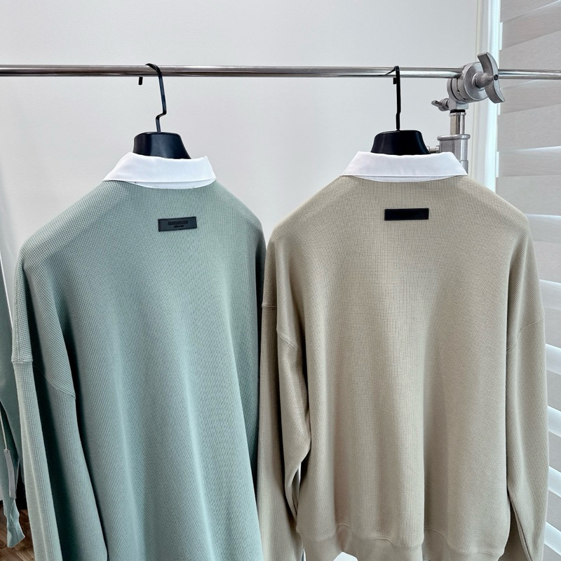 ⚡️ - Áo Thun FOG Fear Of God ESSENTIALS Waffle Henley Rugby Long Sleeve Polo, Áo polo LS ESSENTIALS