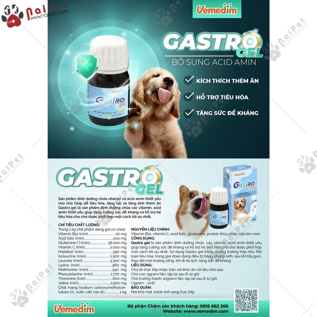 Gel Bổ Sung Vitamin Acid Amin Kích Thích Thèm Ăn Cho Chó Gastro Gel Vemedim 30ml