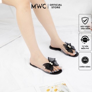 Dép MWC 3439 - Dép Nữ Đế Bệt Quai Đính Nơ, Dép Nữ Quai Ngang Trong Suốt Cá Tính Sành Điệu Giá Rẻ