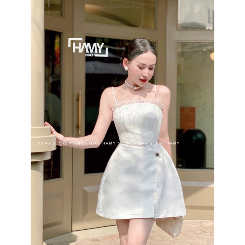 Đầm Dập Ly Nút Vàng