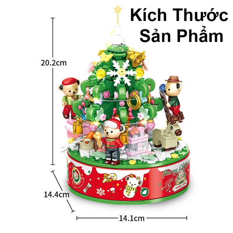 Đồ Chơi Lắp Ráp Kiểu Lego Noel Hộp Nhạc Cây Thông Và Gấu Teddy Có Nhạc Và Đèn No.881305 Với 400+ PCS,Quà Tặng Giáng Sinh